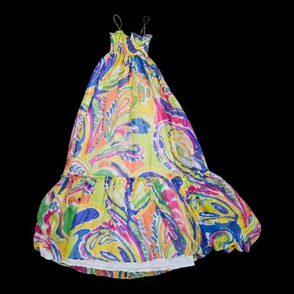 Zara Maximalist Boho Cottagecore Floral Bright 100% Silk Maxi Dress sz XS